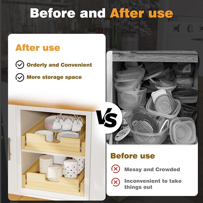 Pull Out Cabinet Organizer, Soft Close Slide Out Wooden Pull out Drawers - Image 4
