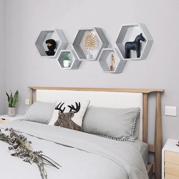 Hexagon Shelves, Floating Wall Shelf, Honeycomb Octagon Cube Shelves Wood | - Image 5