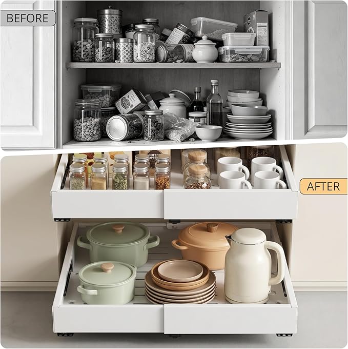 DOMNIU 2 Pack Pull Out Cabinet Organizers Width, Depth | Slide Out Drawers - Image 4