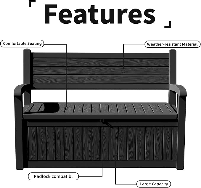 PatioZen 80 Gallon Outdoor Storage Bench Deck Box Waterproof Lockable, Outdoor - Image 8