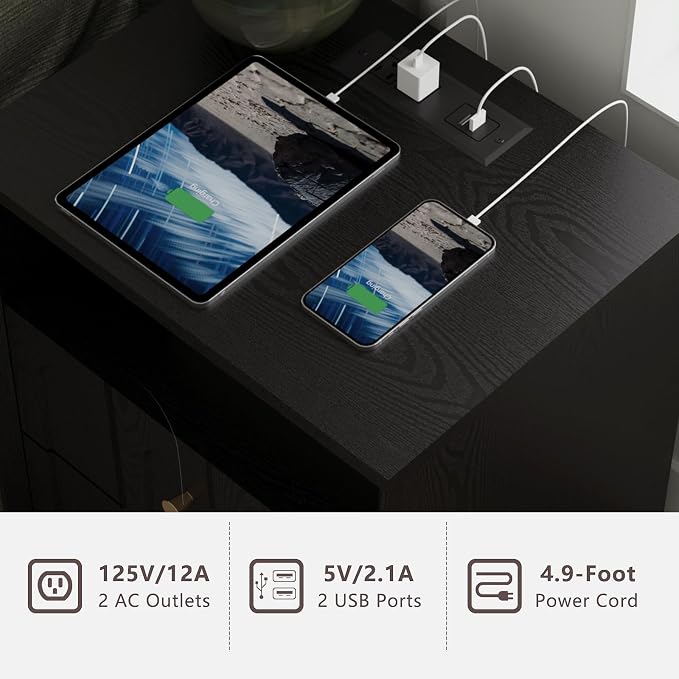 Nightstand Set of 2 with Charging Station, Mid Century Modern Nightstand with - Image 7
