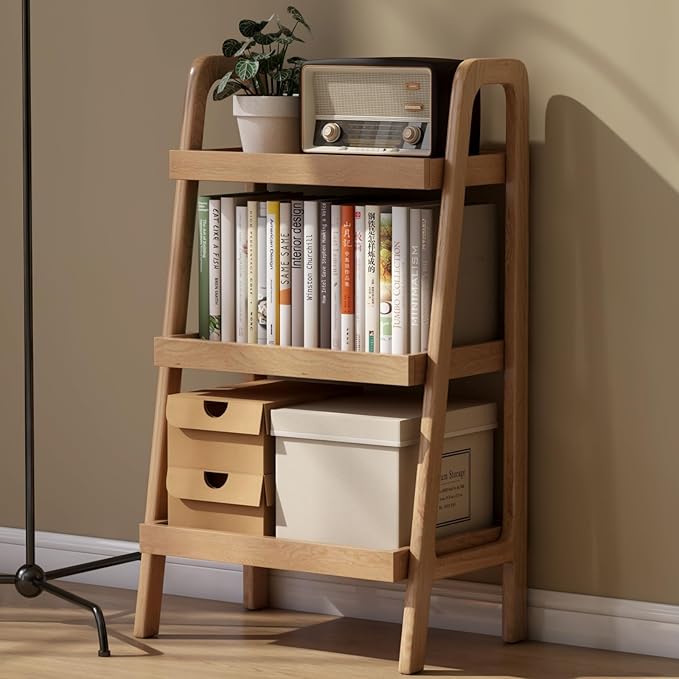 100% Solid Oak 3 Tier Ladder Shelf, Small Bookshelf, Ladder Bookshelf, Bookcase by Vadisun