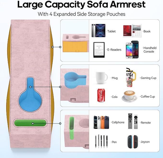 Sofa Armrest Couch Caddy with Cup Holder, Removable Couch Armrest Table Pillow - Image 3