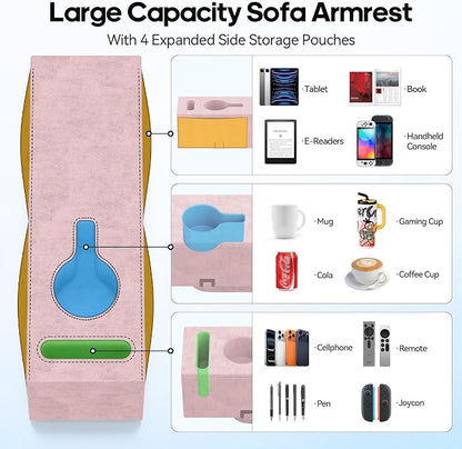Sofa Armrest Couch Caddy with Cup Holder, Removable Couch Armrest Table Pillow - Image 3