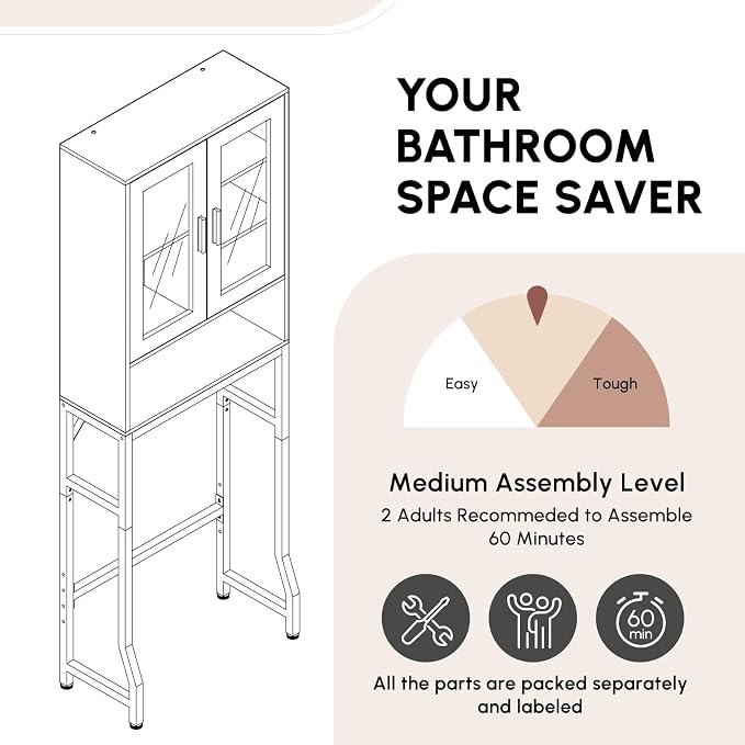 Black Over The Toilet Storage Cabinet - Image 9