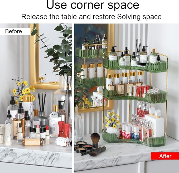 GTI 3-Tier Corner Bathroom Counter Organizer, Large Capacity Makeup Organizer - Image 4