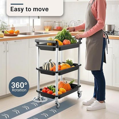 3 Tier Rolling Cart, Plastic Utility Cart - Image 5
