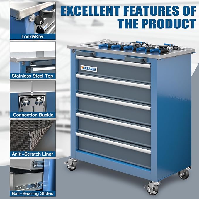 LARBANKE 5-Drawer Rolling Tool Chest - Image 4