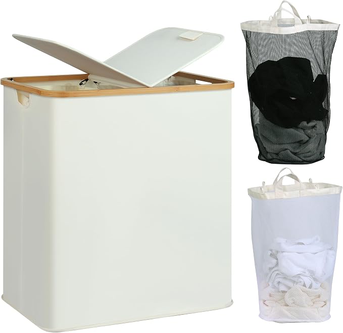 efluky Laundry Hamper with Lid, Double Laundry Hamper with 2 Removable Bags by efluky