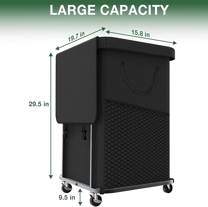 40 Gal Laundry Basket with Lid, Rolling Laundry Hamper with Wheels, Dirty - Image 6