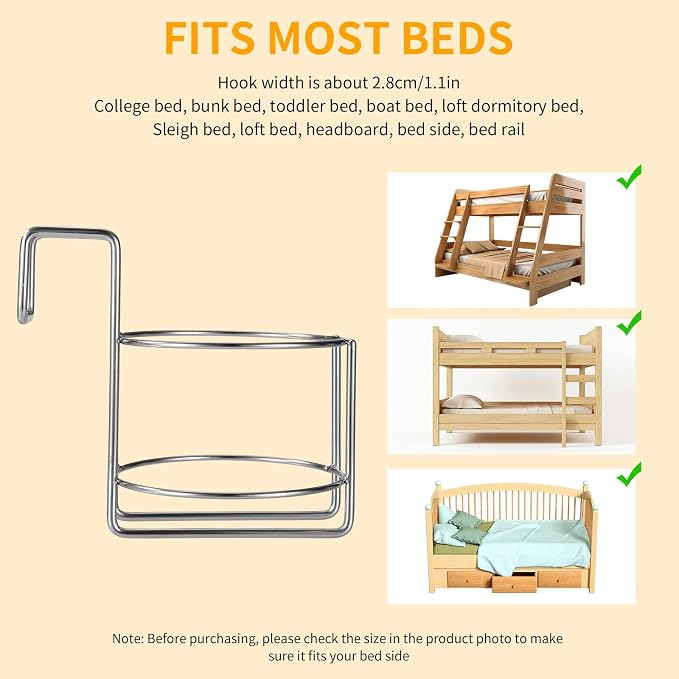 Cup Holder for Bed, 4.4x4.5x5.5in Metal Premium Bedside Cup Holder Practical - Image 5