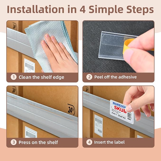 60 Pcs Shelf Label Strips, 1.25" H x 48" L Shelf Label Holders, Self Adhesive - Image 4