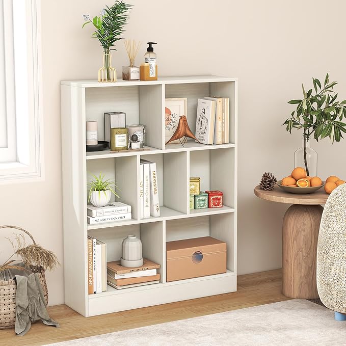 Giantex 7 Cube Bookcase, 4-Tier Freestanding Bookshelf w/ 7 Open Compartments by Giantex