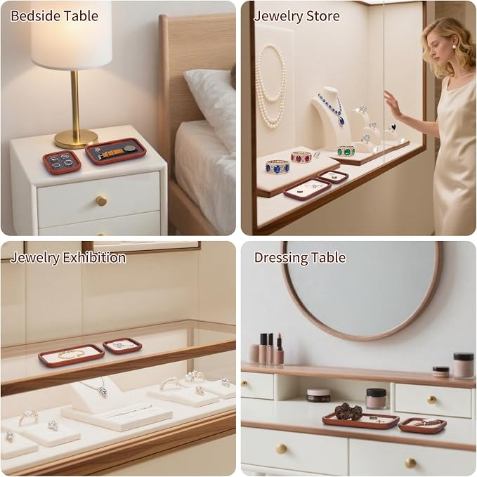 Wooden Jewelry Display Tray Rounded Rectangle Ring Showcase Stackable Elegant - Image 8