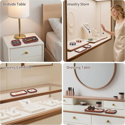 Wooden Jewelry Display Tray Rounded Rectangle Ring Showcase Stackable Elegant - Image 7