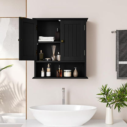 Smuxee Black Wall Cabinet, 2-Door Medicine Cabinet - Image 9