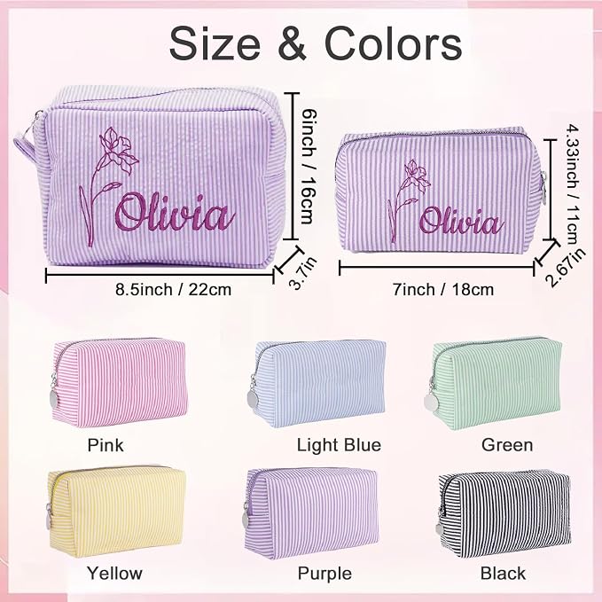 Personalized Seersucker Makeup Bag - Image 3