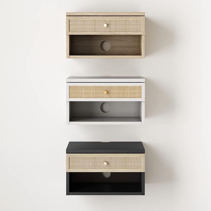 Nathan James Jackson Wall Mounted Rattan Floating Bedroom Nightstand - Image 9