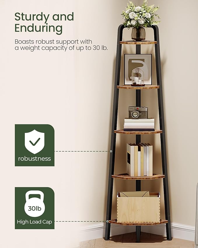 CHOEZON Corner Shelf, 5-Tier Ladder Corner Shelf, Ladder Bookshelf, 59.6" Tall - Image 6