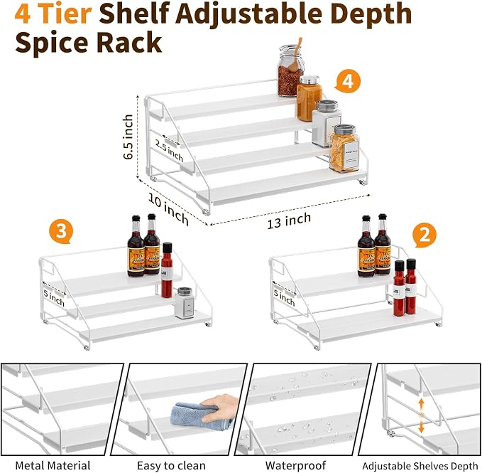 Tiered Spice Rack, 4 Tier Spice Shelf Organizer - Image 4