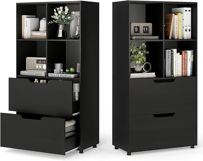 Giantex Bookshelf with 4 Cubes & 2 Drawers, 51” Tall Floor Bookcase with by Giantex