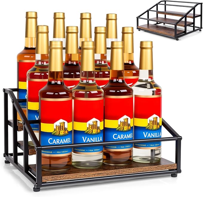 Coffee Syrup Organizer Rack, Liquor Bottle Display Shelf, 3 Tier 12 Syrup by kimilus