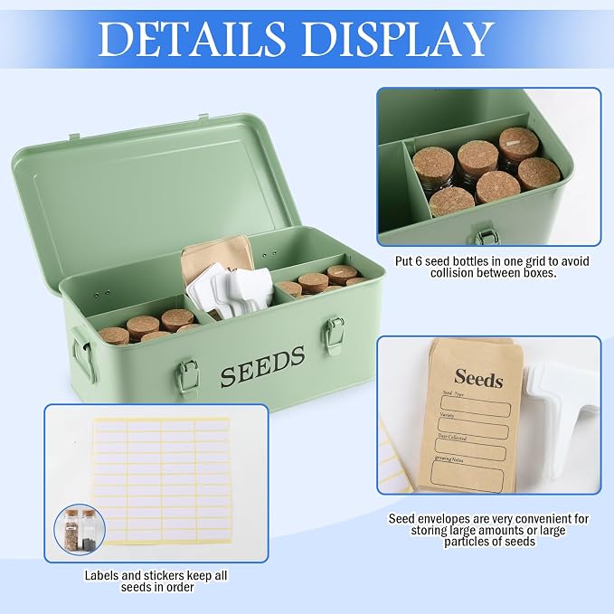 Seed Storage Box, Metal Seed Bin Seed Storage Organizer, 4 Dividers Seed - Image 6
