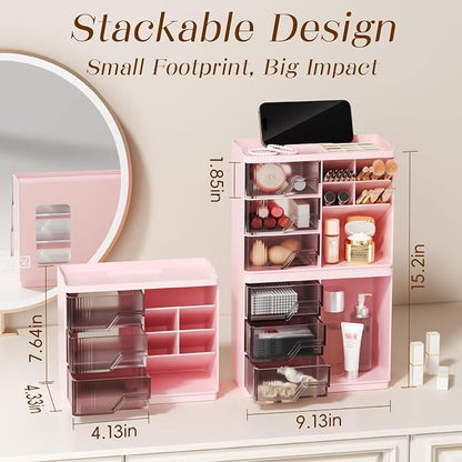 Small Makeup Organizer with Drawers, Stackable Bathroom Couneter Organizer with - Image 4