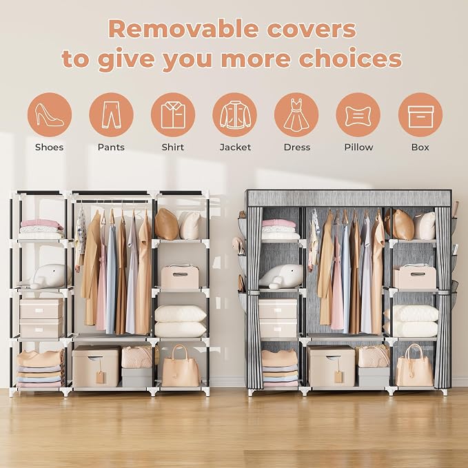 VTRIN Portable Closet Wardrobe for Hanging Clothes 57.3 Inch Large Capacity - Image 4
