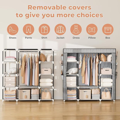 VTRIN Portable Closet Wardrobe for Hanging Clothes 57.3 Inch Large Capacity - Image 4