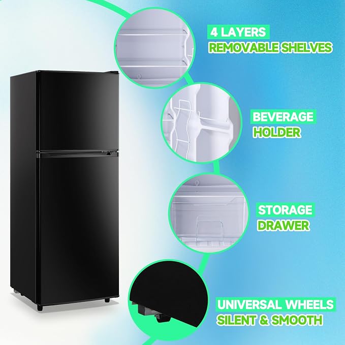 5.0 Cu.ft Refrigerator with Freezer Small Fridge Drink Holder Double Door - Image 5