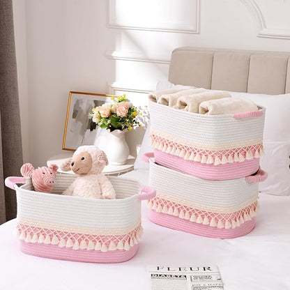 6 Pack Storage Basket for Shelves, Boho Cotton Rope Storage Bins - Image 3