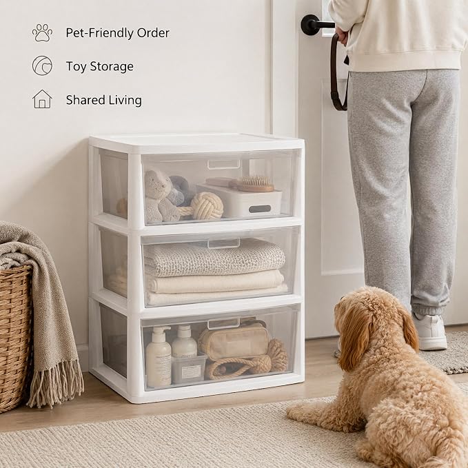 3 Drawer Plastic Storage Tower Wide Organizer - Image 9
