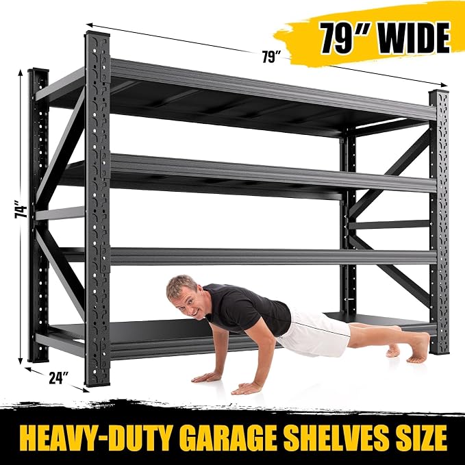 79" W Heavy Duty Storage Shelves, 4T Adjustable Garage Shelving Unit, Rust - Image 2