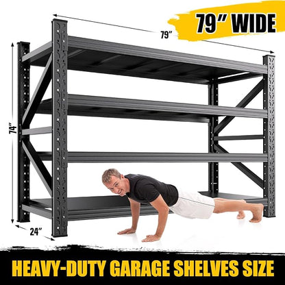79" W Heavy Duty Storage Shelves, 4T Adjustable Garage Shelving Unit, Rust - Image 2