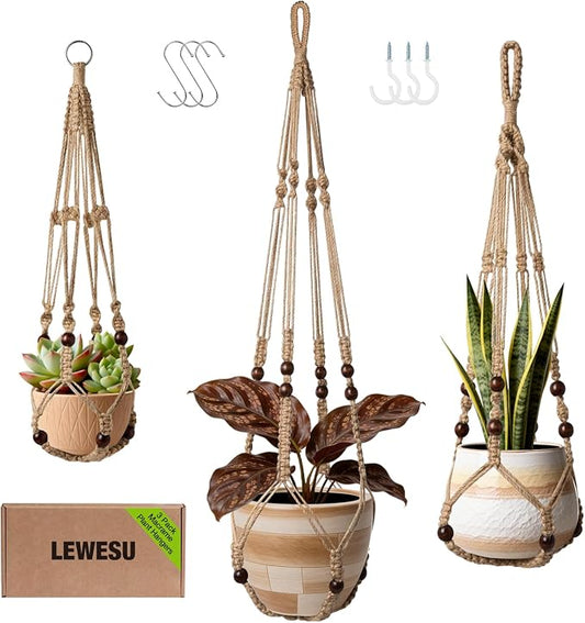 LEWESU 3 Pack Jute Macrame Plant Hanger Indoor 3 Different Sizes Hanging by Unknown