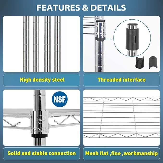 BestOffice Adjustable NSF-Certified Metal Shelf Wire Shelving Unit Storage - Image 4
