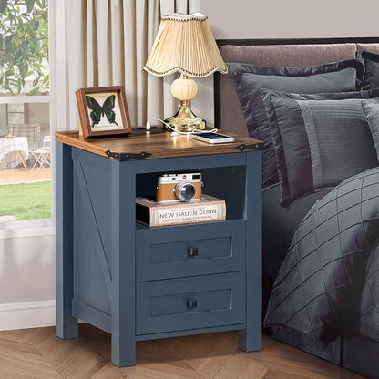 Nightstands Set of 2 with Charging Station, Farmhouse Night Stand with 2 - Image 7