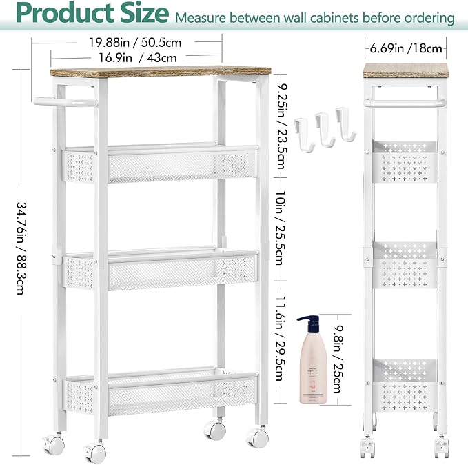 Utility Slim Storage Cart, 4 Tier Small Rolling Kitchen Laundry Room Cart - Image 4