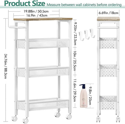 Utility Slim Storage Cart, 4 Tier Small Rolling Kitchen Laundry Room Cart - Image 4
