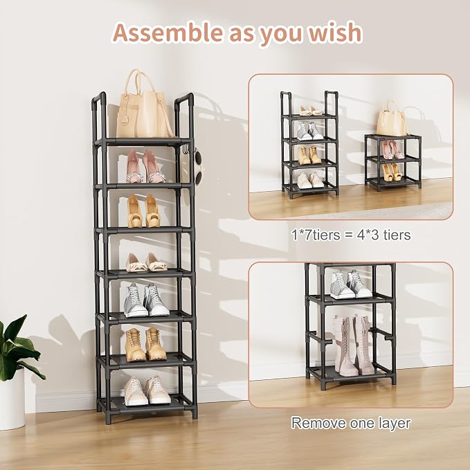 LANTEFUL Tall Shoe Rack 7 Tier Narrow Shoe Shelf Storage - Image 5