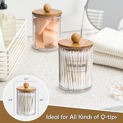4 Pack Qtip Holder Dispenser - 10 oz Clear Plastic Apothecary Jar Containers - Image 4