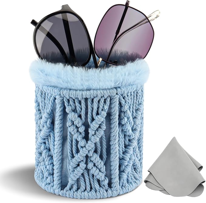 RayLove Glasses Holder for Nightstand, Boho Decor Eyeglass Case, Plush Lined by RAYLOVE