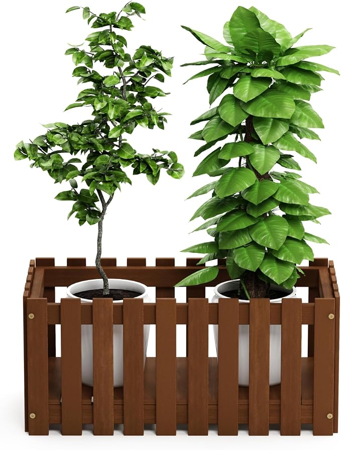Furinno TIOMAN Planter Box, Hardwood Slat Style Flower Box, Rectangular Garden - Image 5