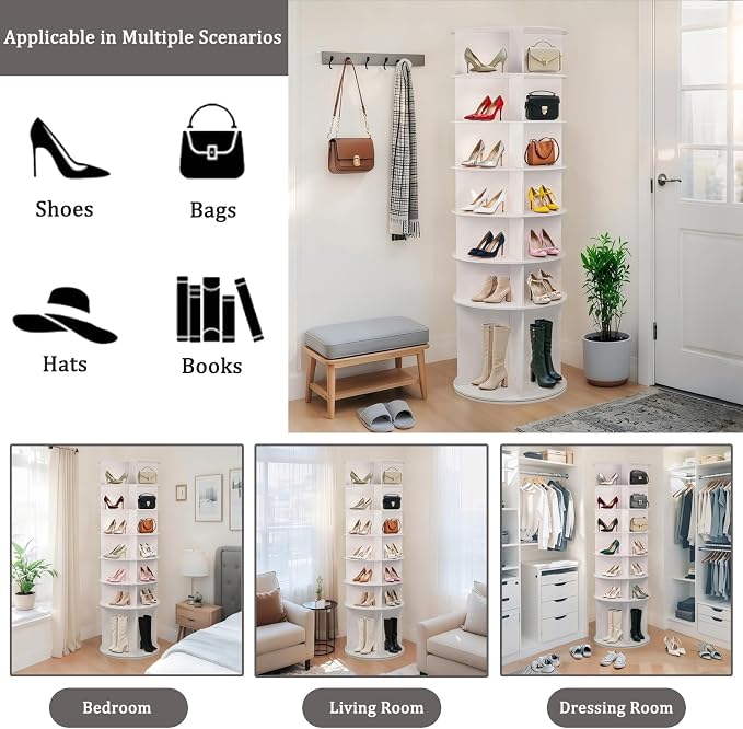Runboll 7-Tier Rotating Shoe Rack Tower Spinning Shoe Display Lazy Susan - Image 3