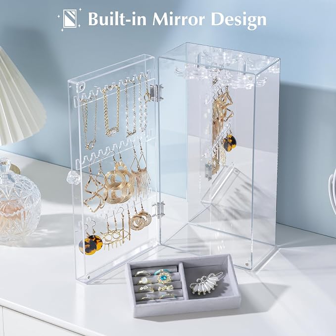 Lolalet Earring Holder Organizer, Acrylic Jewelry Organizer Rotating Clear - Image 3