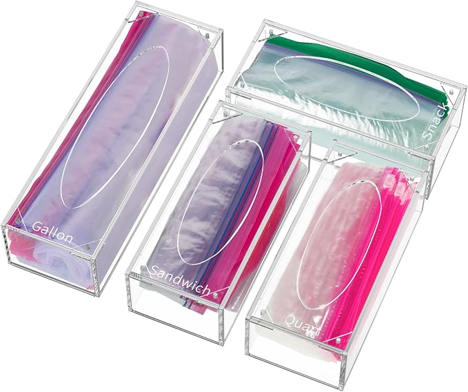 FEMELI Food Bag Storage Organizer, Acrylic Kitchen Drawer Baggie Box, Compatible by FEMELI
