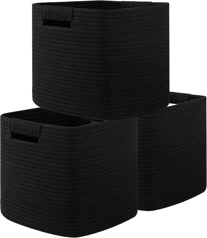 OIAHOMY Storage Cubes 11 Inch Storage Bins-3-Pack, Cotton Rope Woven Baskets by MasterofSpaceOptimization
