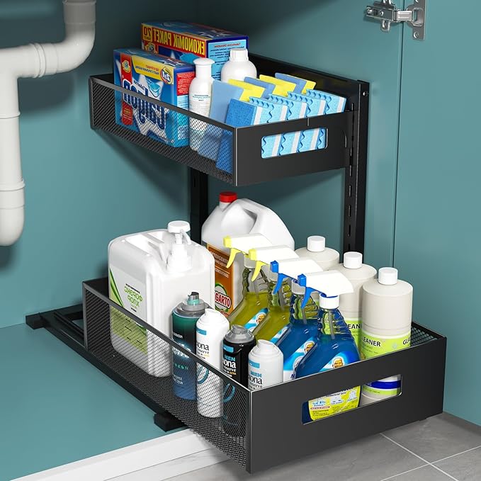 Under Sink Organizer, Metal Under Sink Organizers and Storage, Slide Out Pull by TISTAYADirect