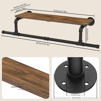 Wall Mounted Garment Rack with Top Shelf, Space Saver Industrial Pipe Clothes - Image 3